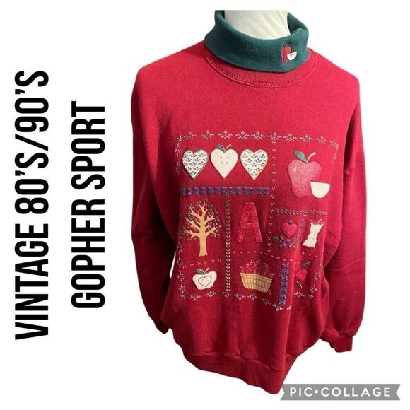 Gopher Sport Vintage 80’s/90’s Country Farm Style Red With Green Turtleneck Pull - Picture 1 of 12